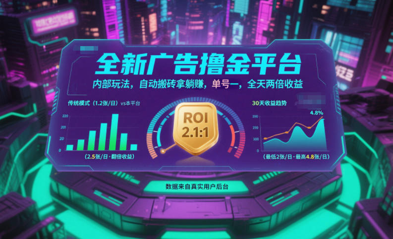 全新广告撸金平台，内部玩法，自动搬砖拿躺賺，单号一天保底2张+，全天两倍收益【揭秘】-百盟网