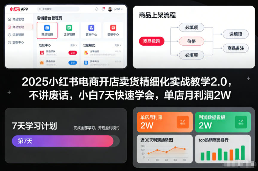 2025小红书电商开店卖货精细化实战教学2.0，不讲废话，小白7天快速学会，单店月利润2W-百盟网