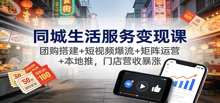 同城生活服务变现课：团购搭建+短视频爆流+矩阵运营+本地推，门店营收暴涨-百盟网