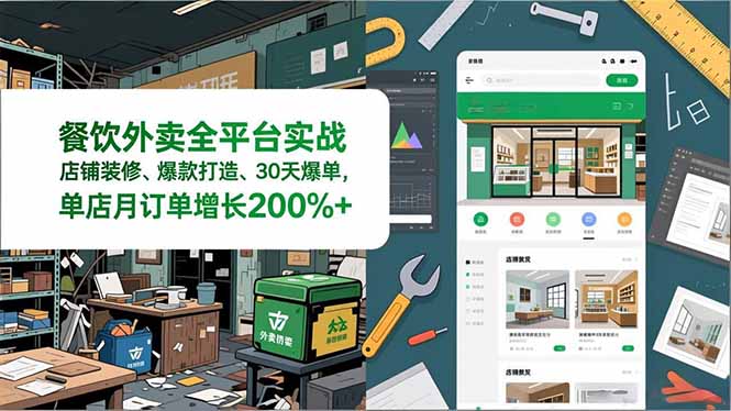餐饮外卖全平台实战，店铺装修、爆款打造、30天爆单，手把手教学，单店月订单增长200%+-百盟网