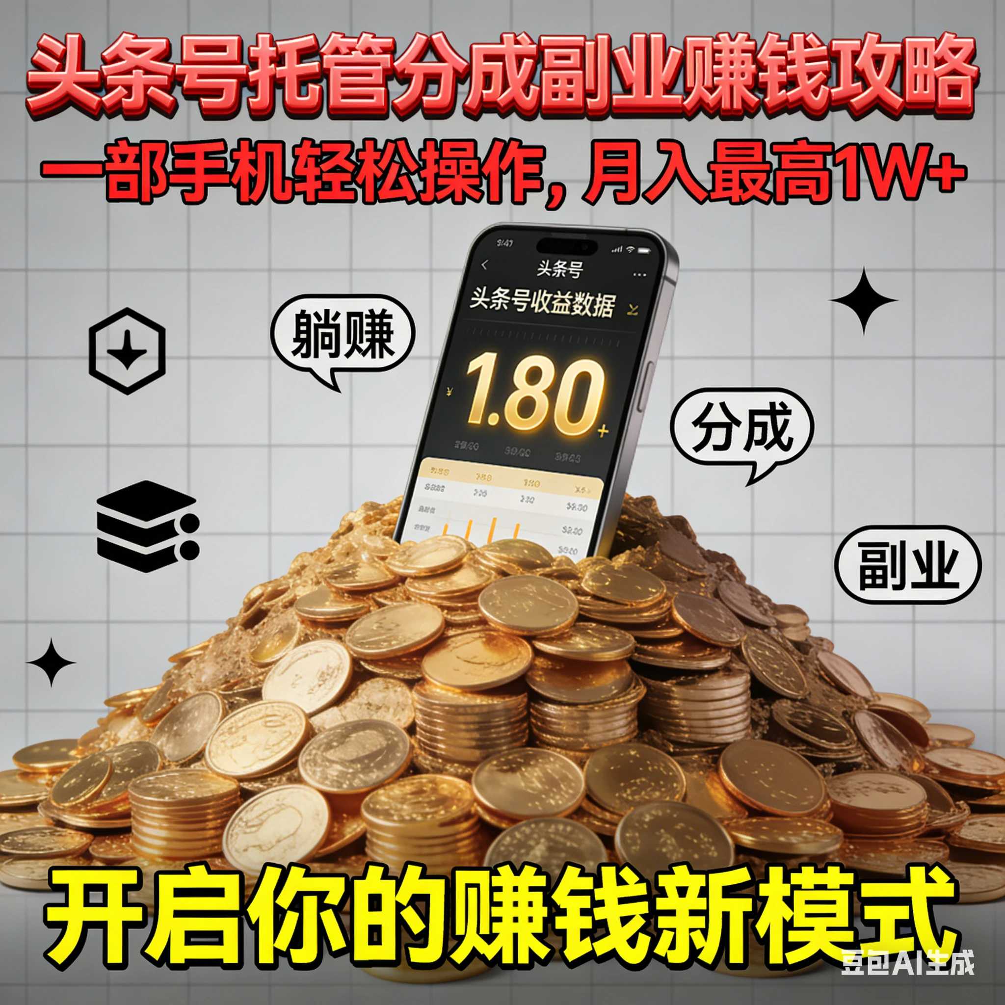 全程托管今日头条，一部手机开干，每天5分钟，最高躺赚1W+-百盟网