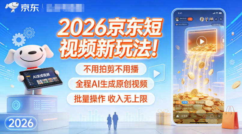 2026京东短视频新玩法！不用拍剪不用播，全程AI生成原创视频，批量操作收入无上限-百盟网