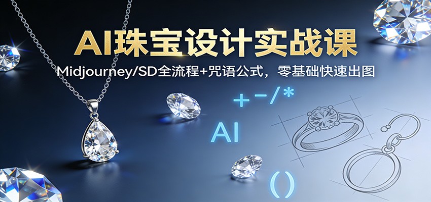AI珠宝设计实战课：Midjourney/SD全流程+咒语公式，零基础快速出图-百盟网
