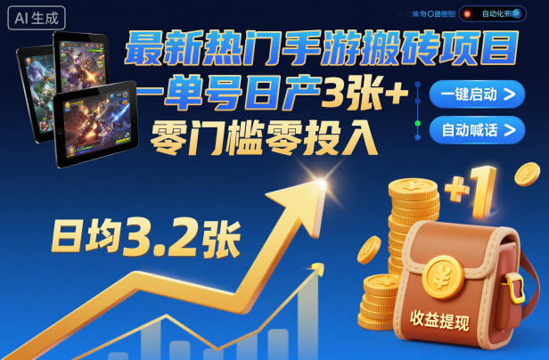 最新热门手游搬砖项目,一键自动化挂G,单号日产3张+,零门槛零投入【揭秘】-百盟网