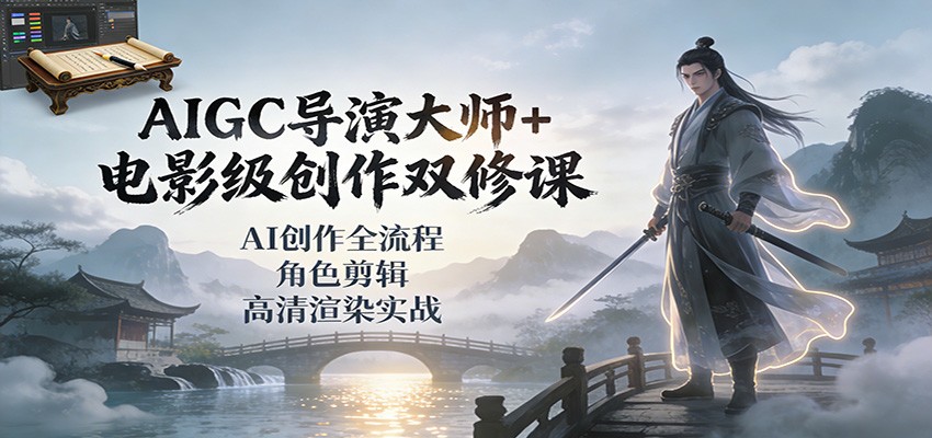 AIGC导演大师+电影级创作双修课：AI创作全流程、角色剪辑、高清渲染实战-百盟网