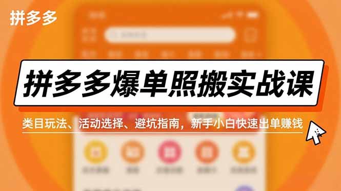 拼多多爆单照搬实战课，类目玩法、活动选择、避坑指南，新手小白快速出单赚钱-百盟网