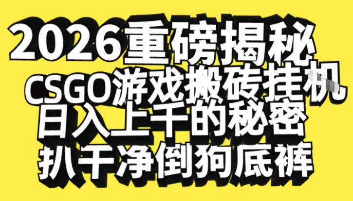 2026开年重磅解密，CSGO游戏搬砖挂G日入1k+的秘密，把倒狗的底裤扒干【揭秘】-百盟网