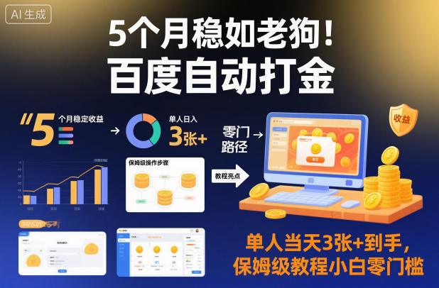 5个月稳如老狗!百度自动打金,单人当天3张+到手,保姆级教程小白零门槛【揭秘】-百盟网