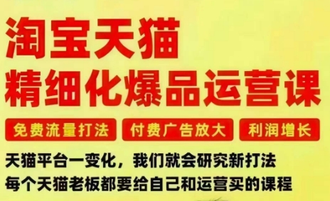 淘宝天猫精细化爆品运营课,免费流量打法-付费广告放大-利润增长-三大核心痛点,一次全部解决-百盟网