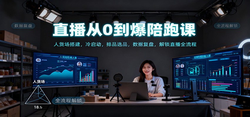直播从0到爆陪跑课：人货场搭建，冷启动，排品选品，数据复盘，解锁直播全流程-百盟网