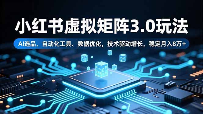 小红书虚拟矩阵3.0玩法,AI选品、自动化工具、数据优化,技术驱动增长,稳定月入8万+-百盟网