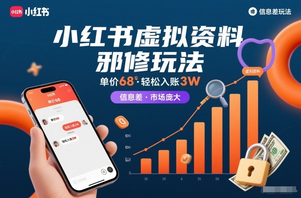 小红书虚拟资料邪修玩法，单价68，轻松入账3W，信息差玩法，市场庞大-百盟网