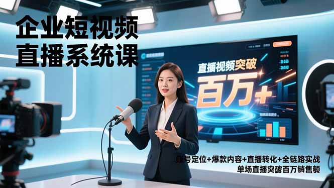 企业短视频直播系统课，账号定位+爆款内容+直播转化+全链路实战，单场直播突破百万销售额-百盟网